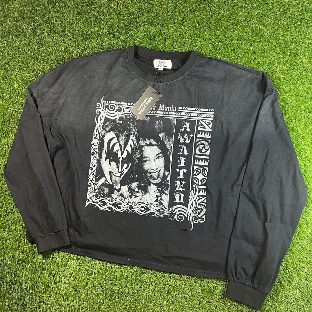 Awaited Militia Gene Simmons Kiss Cropped Long Sleeve Goth Y2K Graphic Tee XL